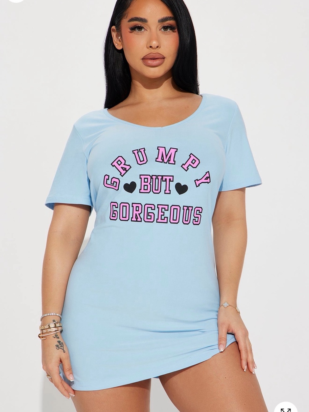 Light Blue Graphic Tee Sleep Dress